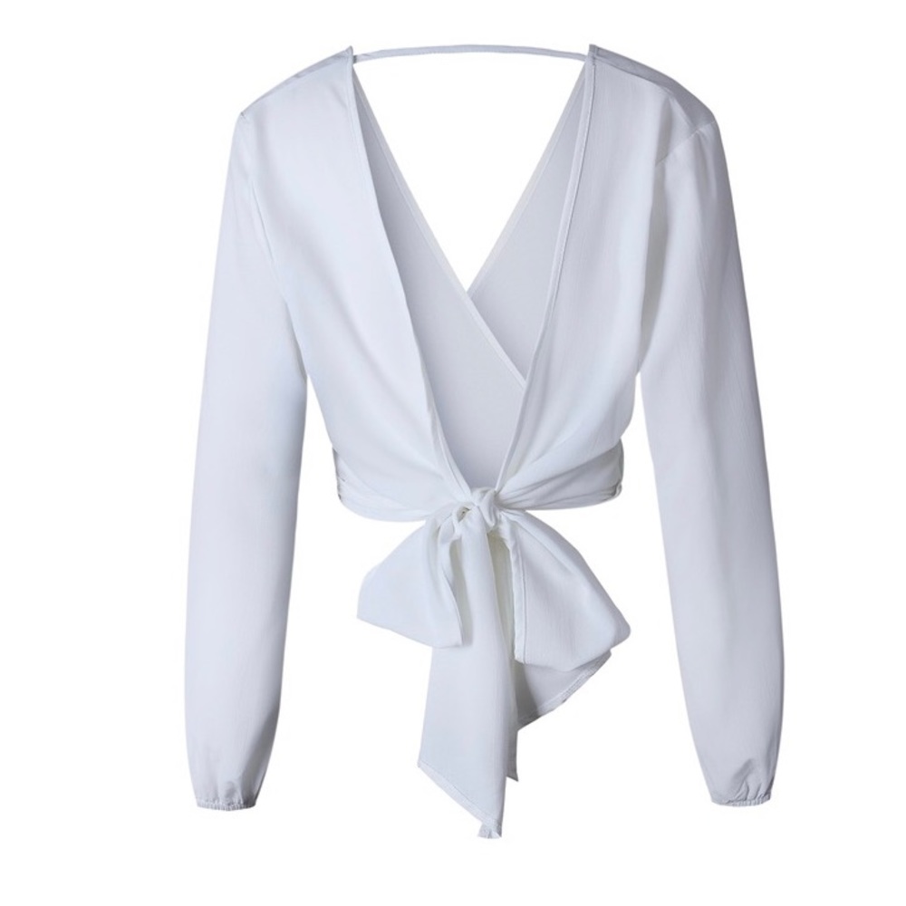 Party In The Tie Back Bow Cropped Blouse - Picture 4 of 5